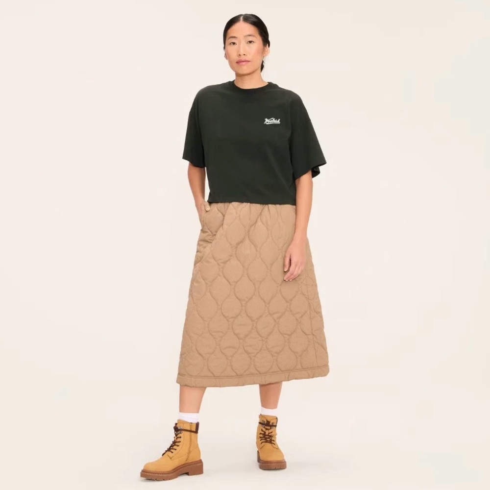 Woolrich x Target Women's Quilted Midi A-Line Skirt Khaki / Tan, NWT xxs, s, xl